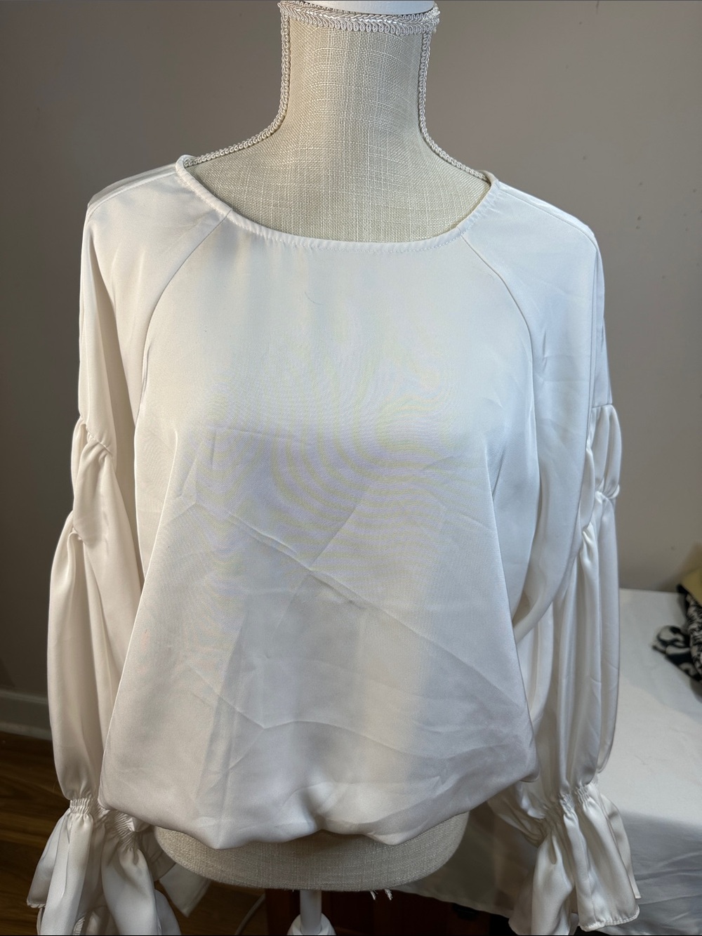 H&M White Long-Sleeve Tie-Cuff Blouse